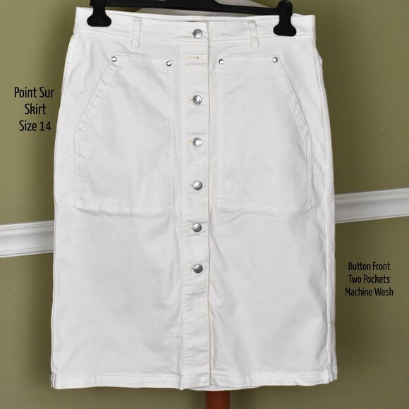 POINT SUR J.Crew Skirt 14 Ivory Button Front 2 Pockets Machine Wash - Picture 1 of 5